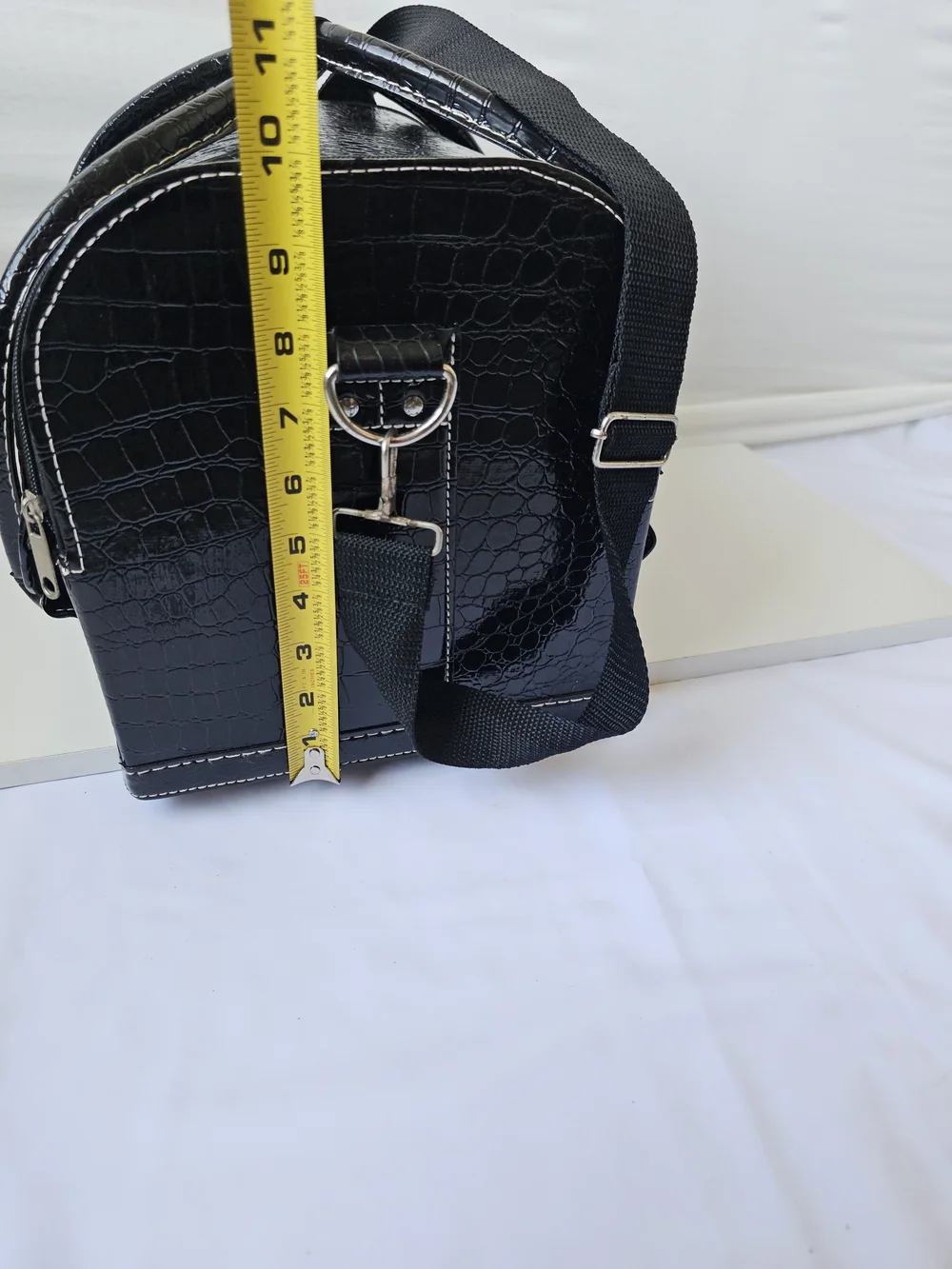 Black Faux Croc Cantilever Makeup Train Case Vintage Style Travel Vanity Bag